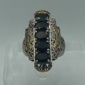 Sz 5 GenuineThai Black Spinel 5 Stone Ring NWOT